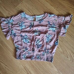 Love Fire Floral Ruffled Smocked Blouse
